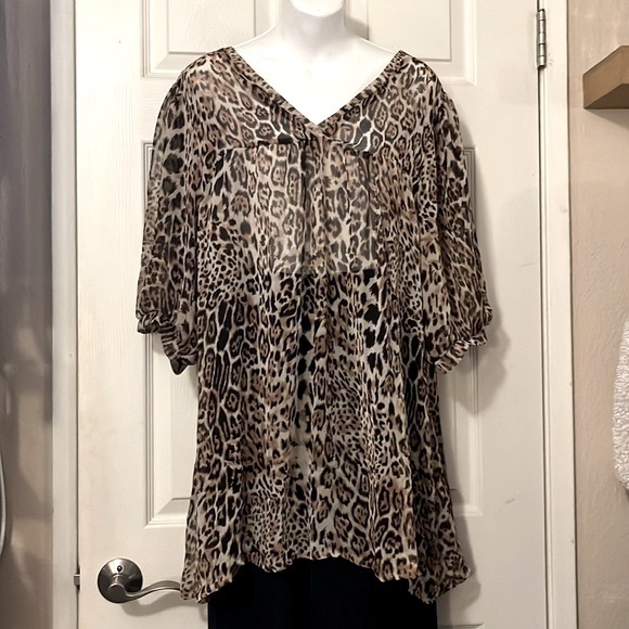 Two Sheer Beach Pool Swimsuit Coverup Tops Blouses Leopard & Polka Dot - Picture 7 of 16